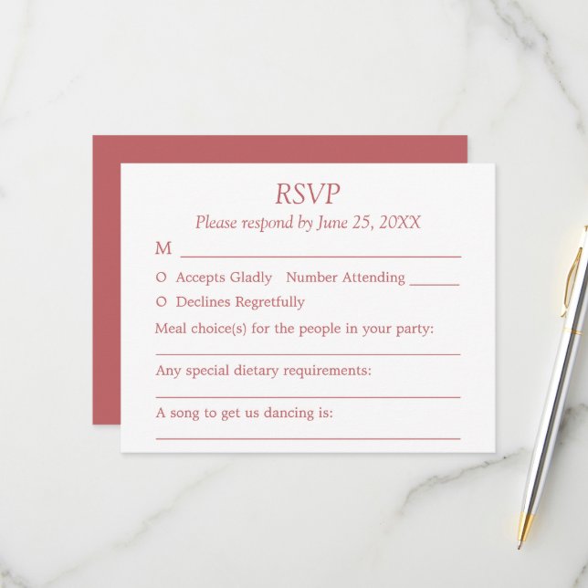 Dusty Rose Pink Guest Choices RSVP Card (Front/Back In Situ)