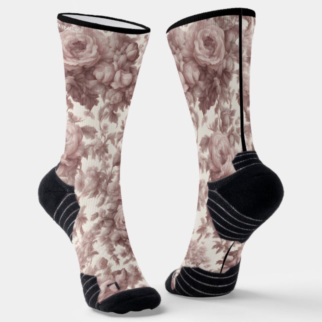 Dusty Rose Pink Marble Toile Crew Socks - Fit (Angled)