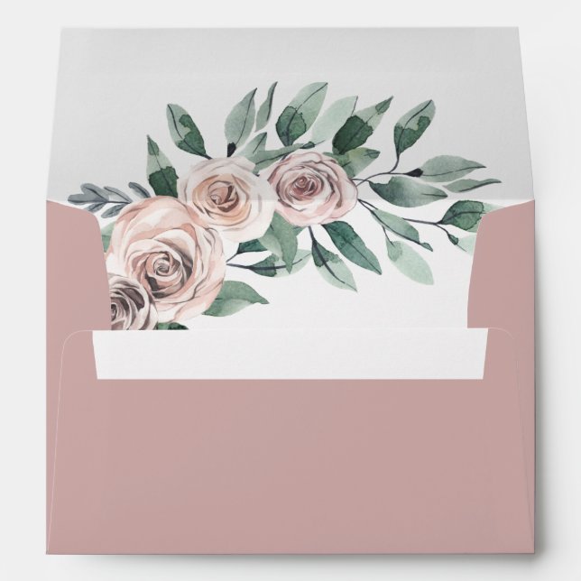 Dusty Rose Pink Mauve Boho Greenery Floral Wedding Envelope (Back (Bottom))
