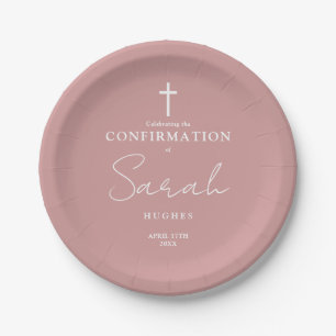 Dusty Rose Pink Minimalist Confirmation Paper Plate
