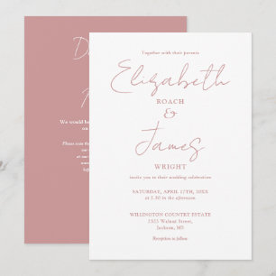 Dusty Rose Pink Minimalist Elegant QR Code Wedding Invitation