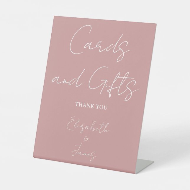 Dusty Rose Pink Minimalist Script Cards And Gifts Pedestal Sign (Front)