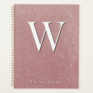 Dusty Rose Pink Modern Marble Monogram Planner