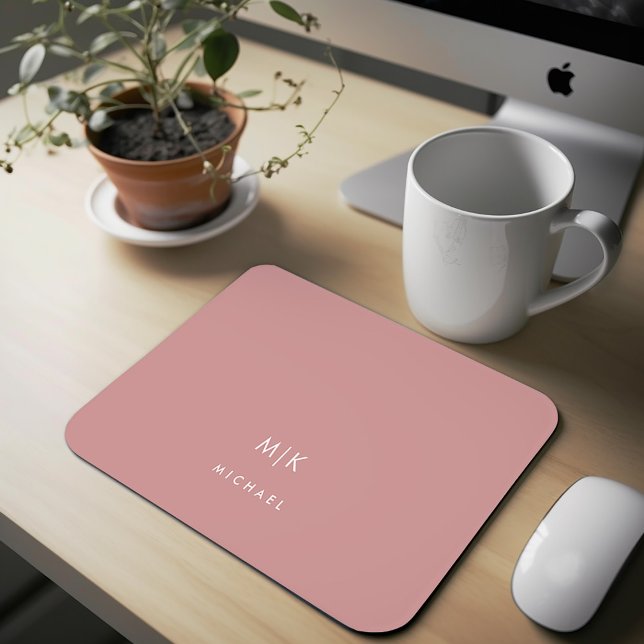 Dusty Rose Pink | Modern Monogram Mouse Pad (A modern and minimalist dusty rose pink mousepad)