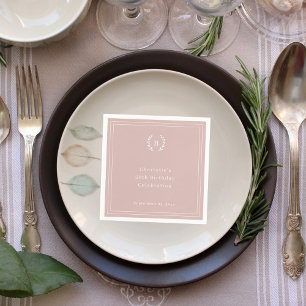 Dusty rose pink monogram wreath birthday napkin