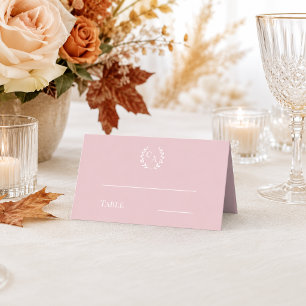 Dusty rose pink monogrammed wreath place card