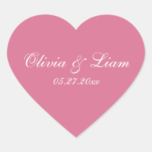 Dusty Rose Pink Name Date Elegant Wedding Heart Sticker