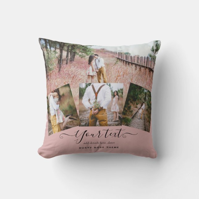 Dusty Rose Pink Newlyweds Wedding PHOTO Gift Cushion (Front)