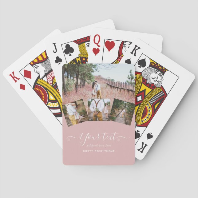 Dusty Rose Pink Newlyweds Wedding PHOTO Gift Playing Cards (Back)