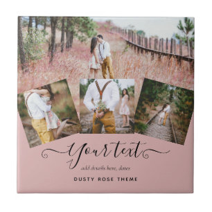 Dusty Rose Pink Newlyweds Wedding PHOTO Gift Tile