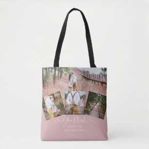 Dusty Rose Pink Newlyweds Wedding PHOTO Gift Tote Bag