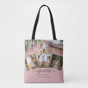 Dusty Rose Pink Newlyweds Wedding PHOTO Gift Tote Bag