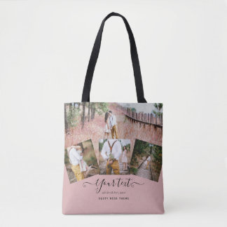 Dusty Rose Pink Newlyweds Wedding PHOTO Gift Tote Bag