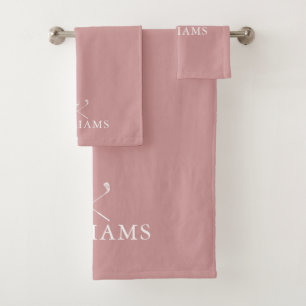 Dusty Rose Pink Personalised Name Golf Clubs Bath Towel Set