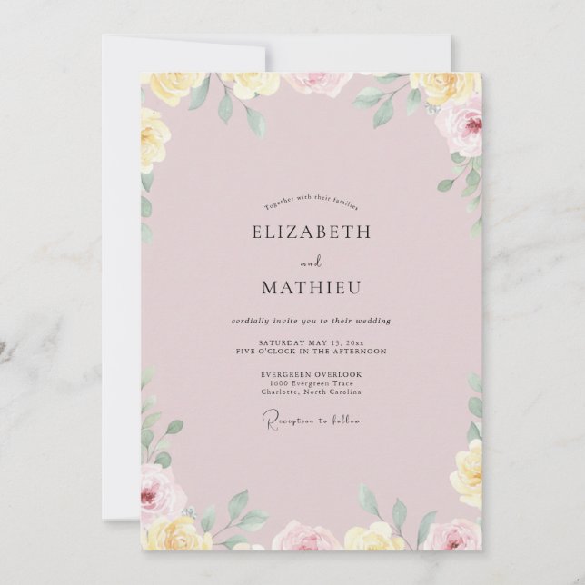 Dusty Rose Pink Petal Wedding Invitation (Front)