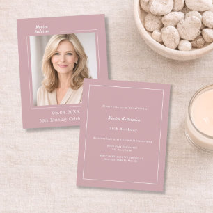 Dusty rose pink photo birthday invitation