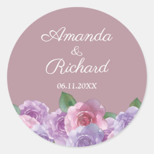 Dusty Rose Pink Purple Floral Wedding Classic Round Sticker