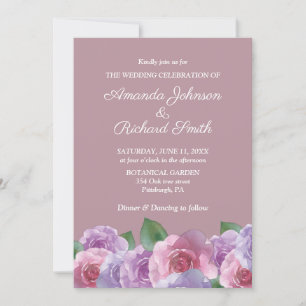 Dusty Rose Pink Purple Floral Wedding Invitation