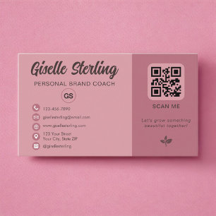 Dusty Rose Pink QR Code Monogram Business Card