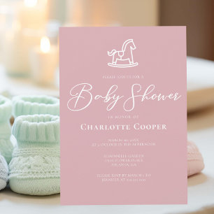Dusty Rose Pink Rocking Horse Baby Shower Invitation