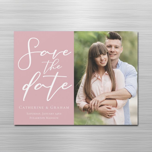 Dusty Rose Pink Save the Date Photo Magnet Card (Creator Uploaded)