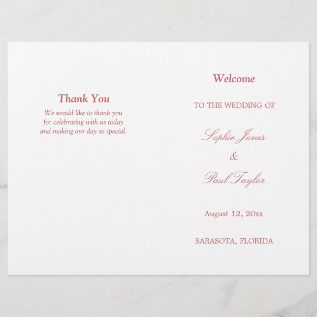 Dusty Rose Pink Script Bi-Fold Wedding Program (Front)