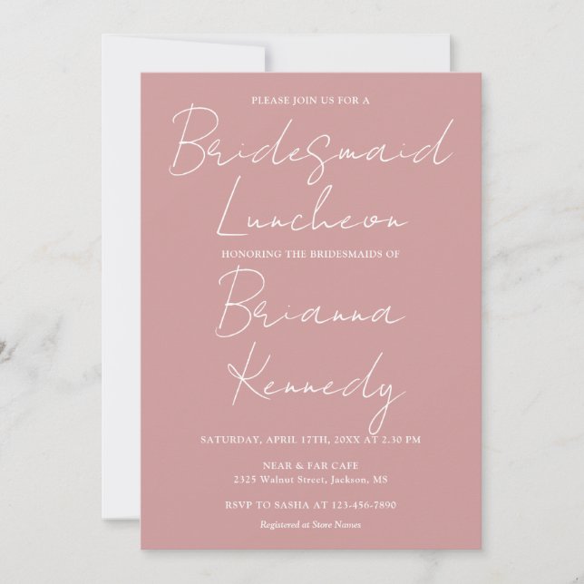 Dusty Rose Pink Script Bridesmaids Luncheon Invitation (Front)