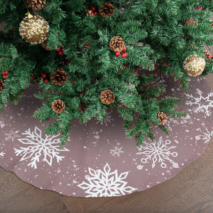 Dusty Rose Pink Snowflakes Elegant Winter Holiday Brushed Polyester Tree Skirt
