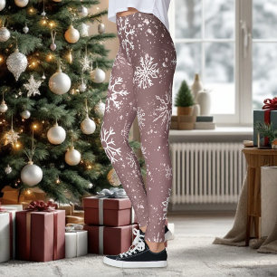 Dusty Rose Pink Snowflakes Elegant Winter Holiday Leggings