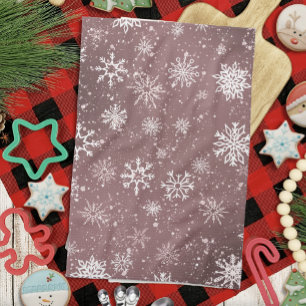 Dusty Rose Pink Snowflakes Elegant Winter Holiday Tea Towel
