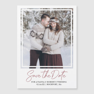 Dusty Rose Pink Text and Photo Save the Date Magnetic Invitation