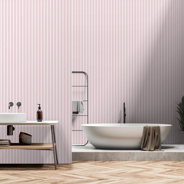 Dusty Rose Pink Two Inch Wide Butcher Stripe Wallpaper (Bathroom)