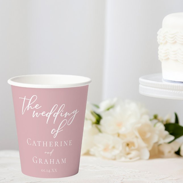 Dusty Rose Pink Typography Feminine Wedding Paper Cups (Creator Uploaded)