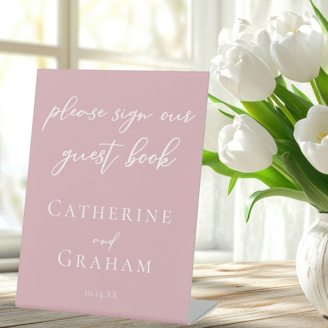 Dusty Rose Pink Typography Wedding Guest Book Pedestal Sign (Creator Uploaded)
