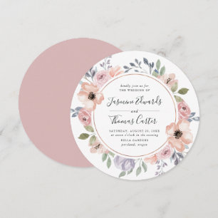 Dusty Rose Pink Watercolor Floral   Circle Wedding Invitation