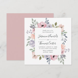 Dusty Rose Pink Watercolor Floral Square Wedding Invitation