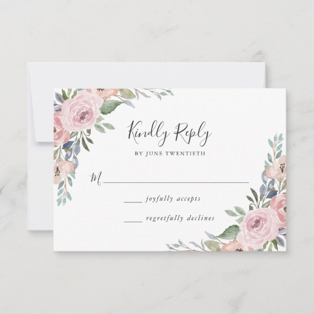 Dusty Rose Pink Watercolor Floral | Wedding RSVP Card (Front)