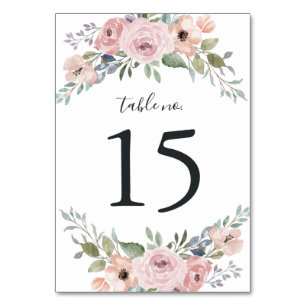 Dusty Rose Pink Watercolor Floral   Wedding Table Number