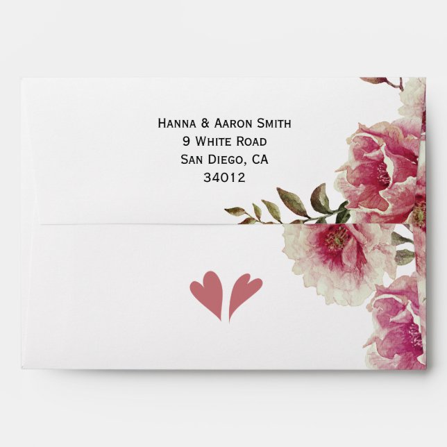 Dusty rose pink watercolor flowers floral wedding envelope (Back (Top Flap))