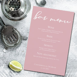 Dusty Rose Pink Wedding Bar Menu