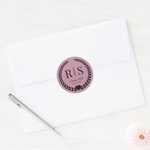 Dusty Rose Pink Wedding Monogram Initials Classic Round Sticker