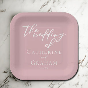 Dusty Rose Pink Wedding Personalised Paper Plate