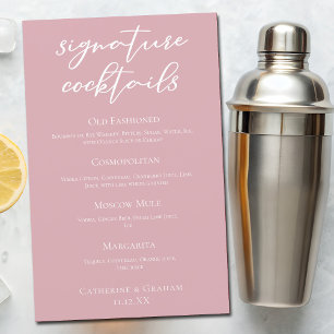 Dusty Rose Pink Wedding Signature Cocktails Menu