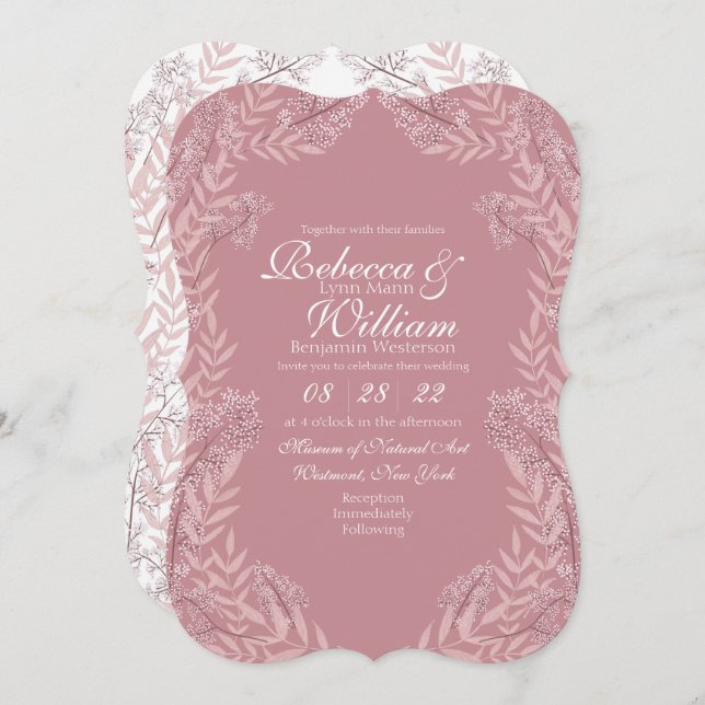Dusty Rose Pink Wedding Vintage Botanical Invitation (Front/Back)