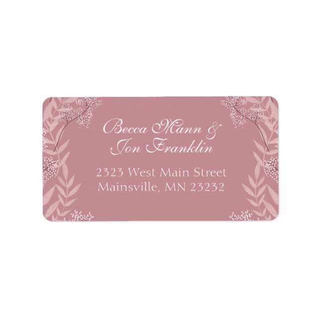 Dusty Rose Pink Wedding Vintage Botanical Label (Front)