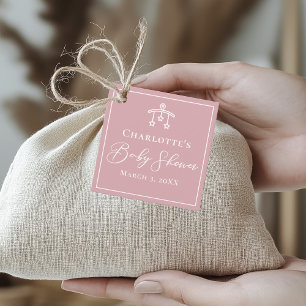 Dusty Rose Pink White Baby Shower Party Favour Tags