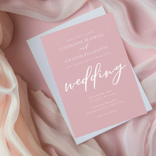 Dusty Rose Pink White Script Afternoon Wedding Invitation