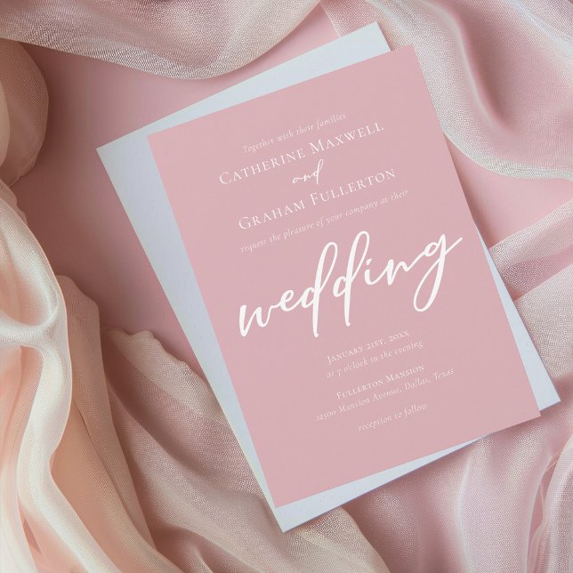 Dusty Rose Pink White Script Afternoon Wedding Invitation (Creator Uploaded)