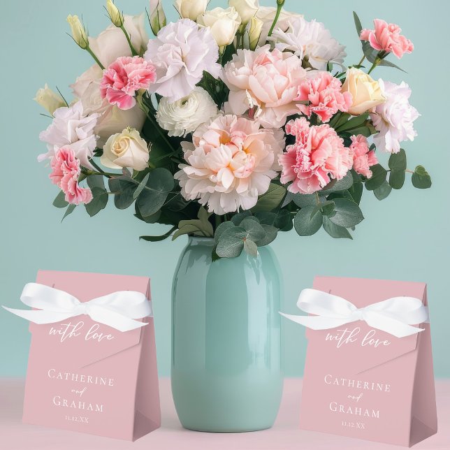 Dusty Rose Pink White Script Custom Wedding Favour Box (Creator Uploaded)