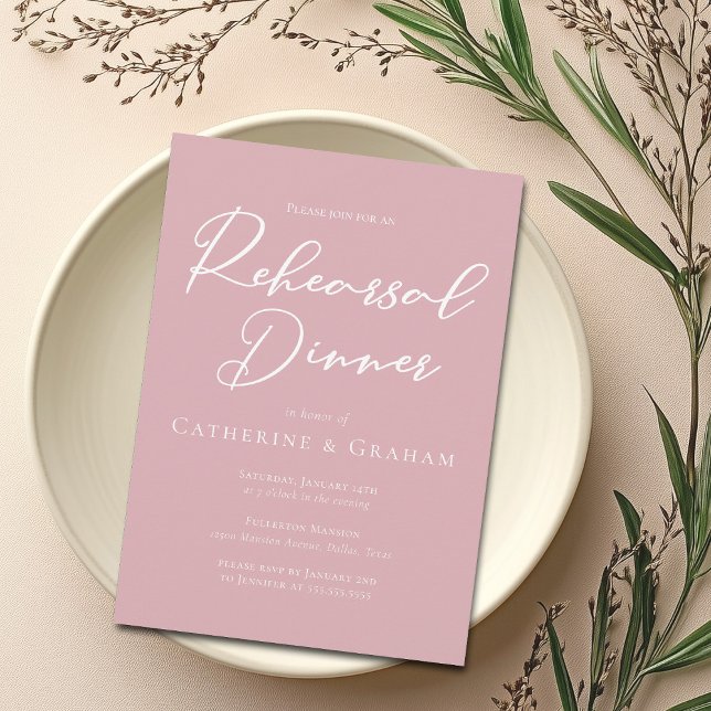 Dusty Rose Pink White Script Rehearsal Dinner Invitation (Creator Uploaded)